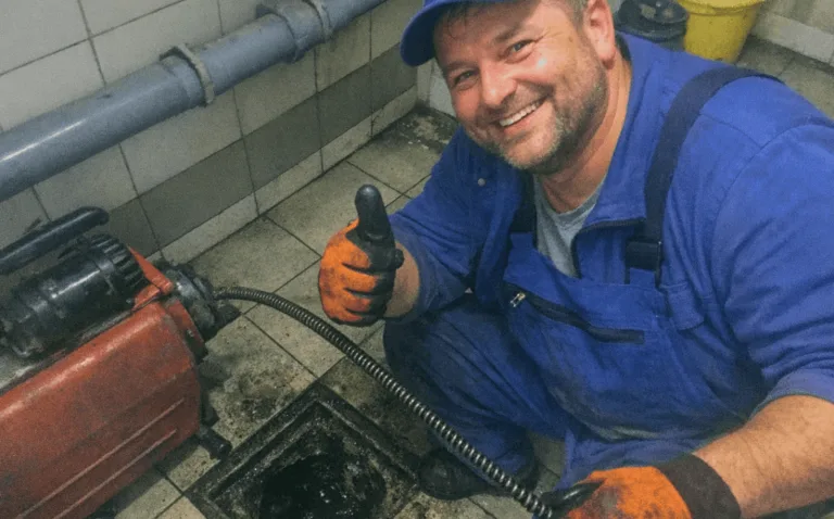 Erfahrener Servicetechniker bei der Vorbereitung eines professionellen Kanalreinigungsgeräts