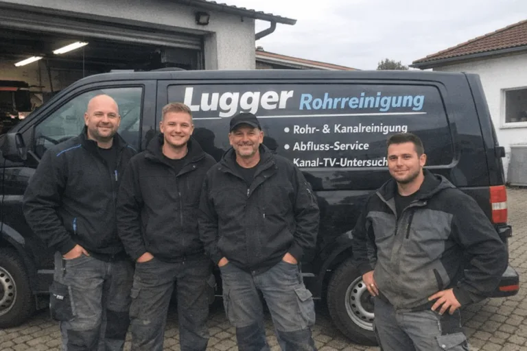 Team von Lugger Rohrreinigung vor Einsatzfahrzeugen