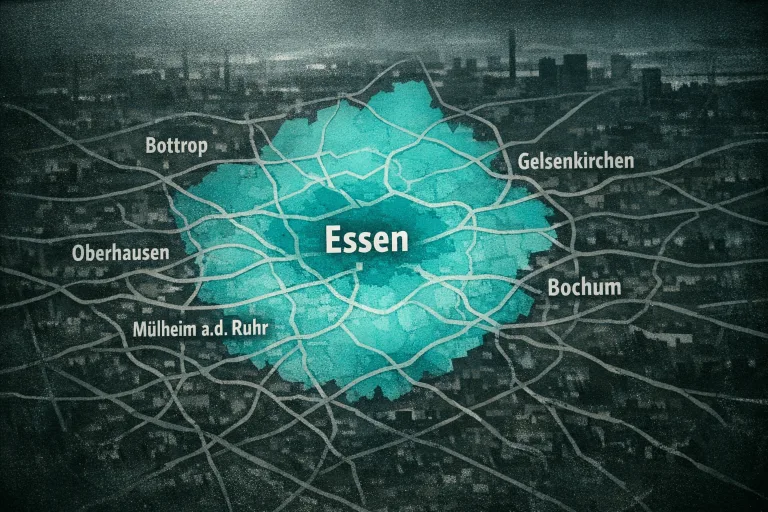 Stilisierte Karte des Servicegebiets für Rohrreinigung in Essen und Umgebung